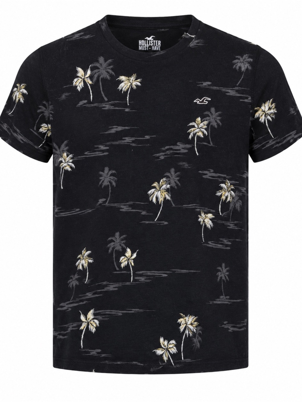 Hollister Must-Have Palm Tree Print T-Shirt XS Black Tropical 100% Cotton